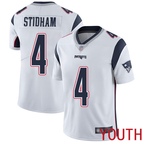 New England Patriots Limited White Youth #4 Jarrett Stidham Road NFL Jersey Vapor Untouchable->youth nfl jersey->Youth Jersey